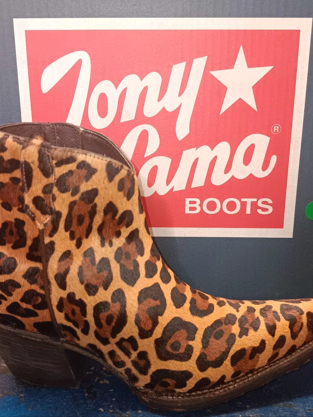 Tony Lama Leopard Print Western Ankle Boots - Brown/Tan - Picture 2 of 7
